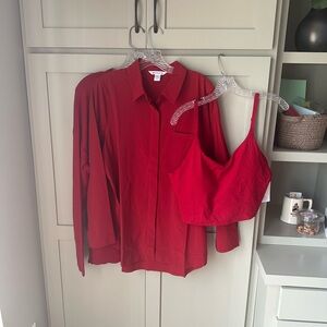 NWT ATHLETA Buttondown Shirt (Sz L) and V-Neck Crop w Support Bra (Sz XL)